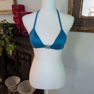 Victoria's Secret Swim VS Shine Hardware Brazilian Bikini Swim Top XS Blue 111